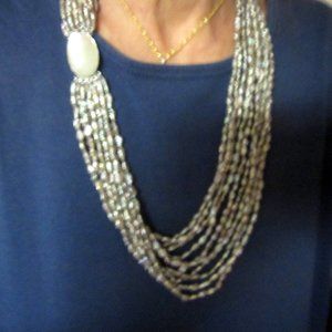 10 Strand Grey (gray) seed pearl necklace oval MOP